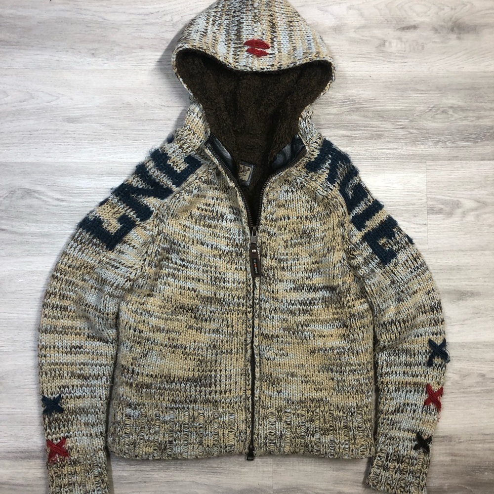 Vintage 90’s Energie Miss Sixty Wool Blend Fur Sherpa Lined Knit Zip up Size M